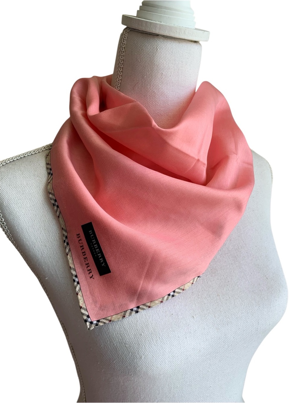 NWT Burberry London Pink Cotton Handkerchief 19.5” Nova Check Trim Japan Rare